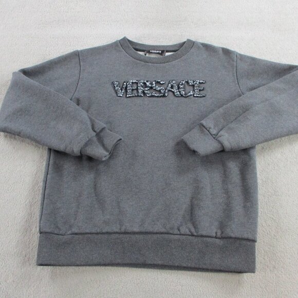 Versace Other - VERSACE Kids Logo Sweatshirt Size 12a Gray Logo Applique Fleece Sweater Crewneck